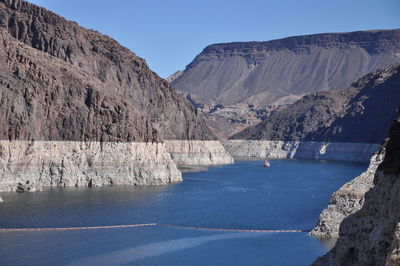 Panoramic view of lake and mountains against sky