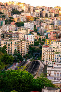 High angle view of buildings in city