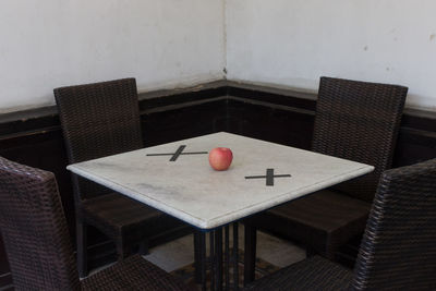 Directly above shot of books on table in restaurant