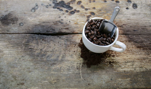 High angle view of coffee beans on table