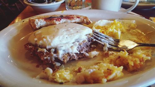 Close-up of breakfast in plate