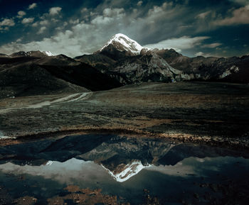 Scenic view of snowcapped mountains against sky