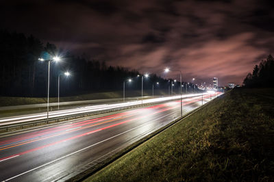 Light trails on road at night