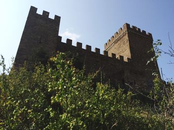 Low angle view of fort against sky