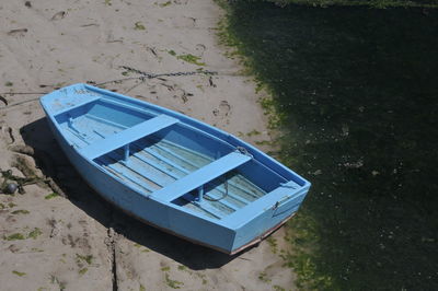 Boat on shore at beach
