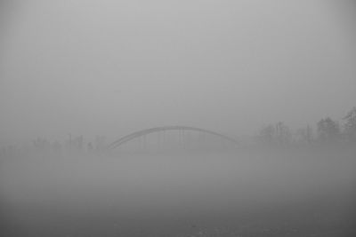 Scenic view of landscape against sky during foggy weather