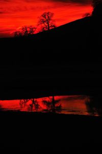 Silhouette of trees against sky at night