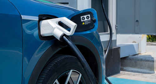 Car charging at electric car charging station. electric vehicle station for charge ev battery