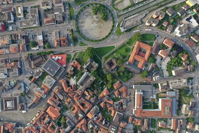 High angle view of buildings in city