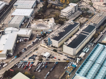 High angle view of street amidst buildings in city