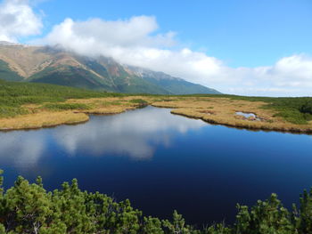 Scenic view of lake against sky