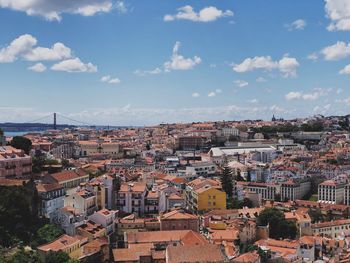 High angle view of townscape against sky