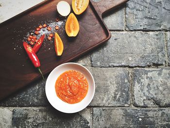 High angle view of food on table