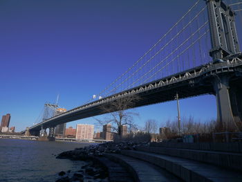 Bridge over river with buildings in background