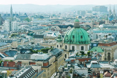 High angle view of buildings in city