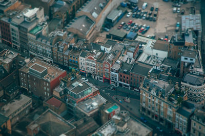 High angle view of buildings in city