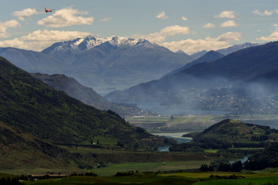 Scenic view of village in valley