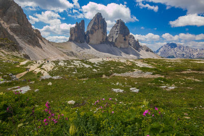 Wonderful view of tre cime di lavaredo or drei zinnen in south tyrol, alto adige, italy