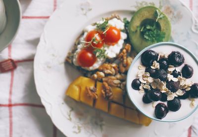 Close-up of breakfast served in plate