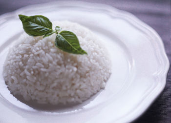 High angle view of dessert in plate on table
