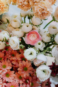 High angle view of roses on bouquet