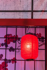 Red lanterns hanging on ceiling