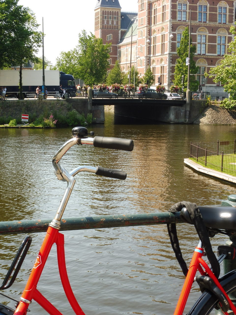 BICYCLE BY RAILING IN CITY