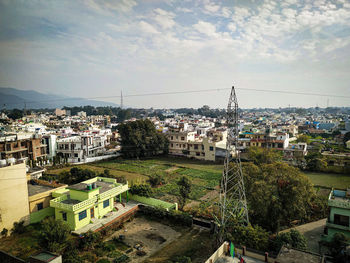 High angle view of townscape against sky