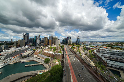 Aerial view of sydney city and waterfront.