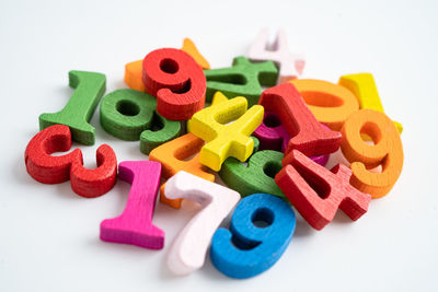 Close-up of toy blocks on white background