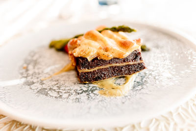 Close-up of food in plate on table