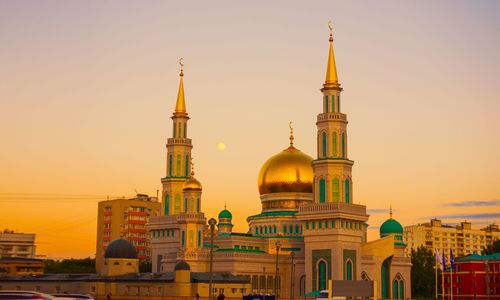 Low angle view of church against clear sky