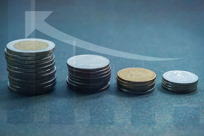 Close-up of coins on table