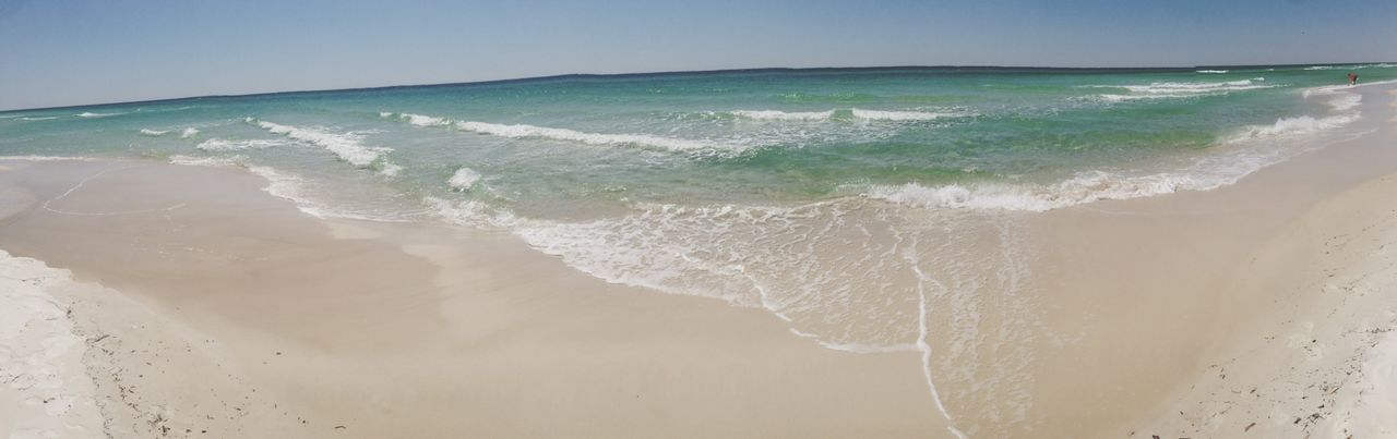 sea, horizon over water, beach, water, shore, sand, wave, beauty in nature, scenics, surf, tranquil scene, tranquility, nature, clear sky, idyllic, coastline, sky, vacations, blue, remote