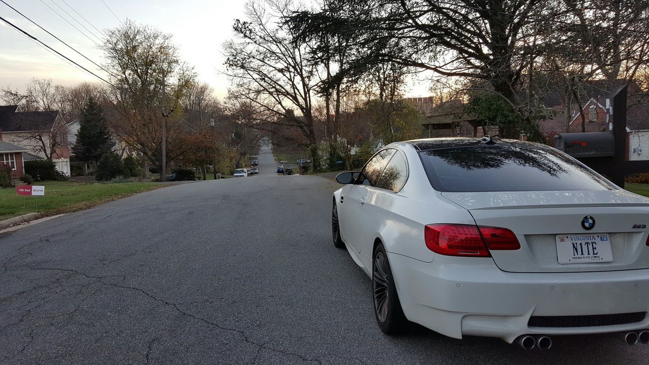 transportation, tree, road, the way forward, car, mode of transport, bare tree, street, diminishing perspective, road marking, land vehicle, vanishing point, sky, outdoors, empty, no people, day, nature, branch, country road