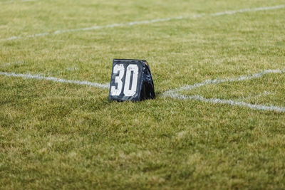 A thirty yard line marker ready for practice at marching band rehearsal