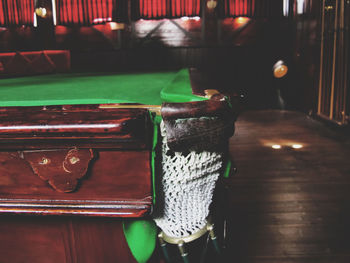 Close up view of pool table