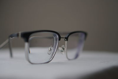 Close-up of eyeglasses on table