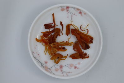 High angle view of dessert in plate on table