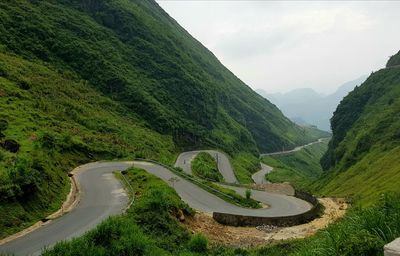 High angle view of mountain road against sky