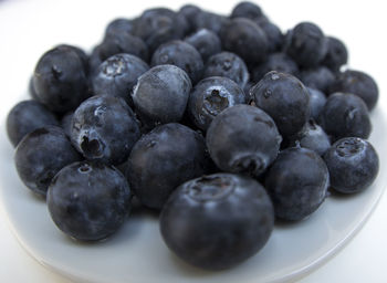 Close-up of blueberries in plate