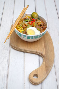 High angle view of food served in bowl