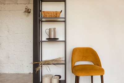 Chair and shelves with decorations