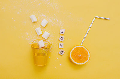 High angle view of drink on table