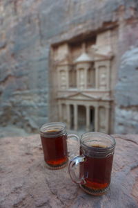 Glass of tea on table