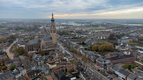 High angle view of buildings in city