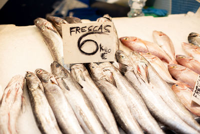 Close-up of fish for sale at market stall