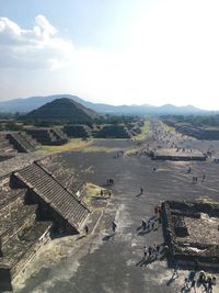 High angle view of people on landscape