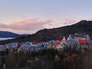 High angle shot of townscape against sky