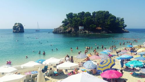 High angle view of people on beach